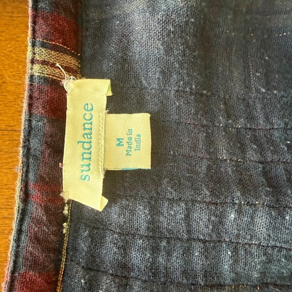 Sundance Womens Plaid Embroidered Gauze Blouse Navy Burgundy Metallic Medium - Picture 4 of 7